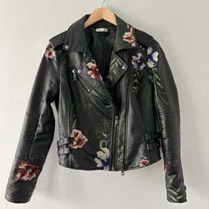 Faux Leather Embroidered Jacket